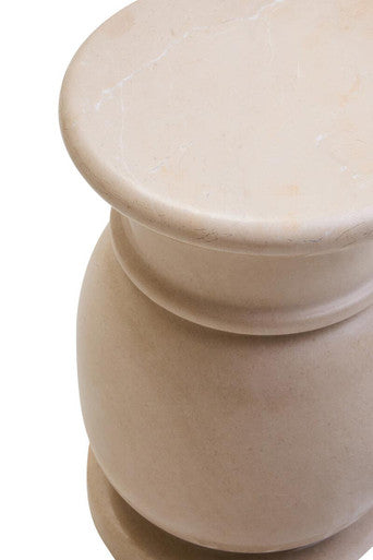 Zoro Cream Marble Side Table and Stool with Smooth Finish