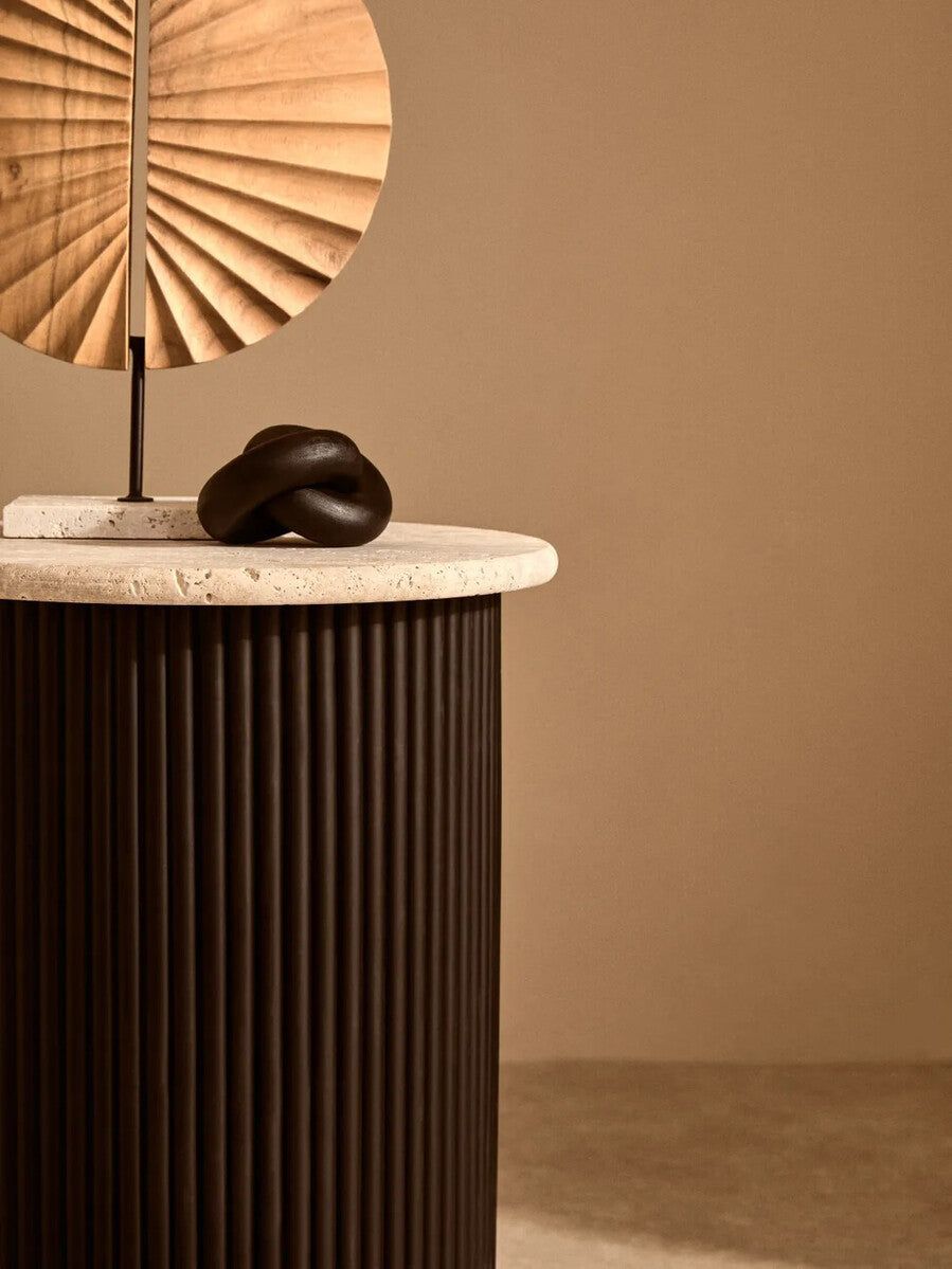 Walton Cream Travertine and Black Acacia Wood Side Table