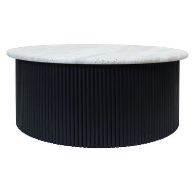 Walton Cream Travertine and Black Acacia Wood Coffee Table