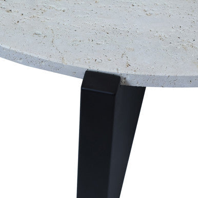 Cream Travertine Top Coffee Table with Black Acacia Wood Geometric Frame | Winton