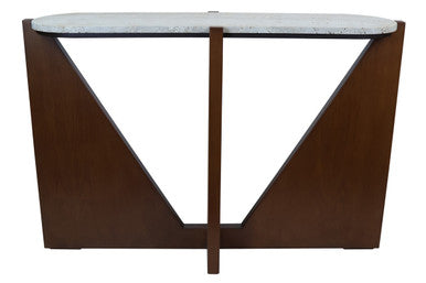 Winton Cream Travertine and Brown Finish Acacia Wood Console Table