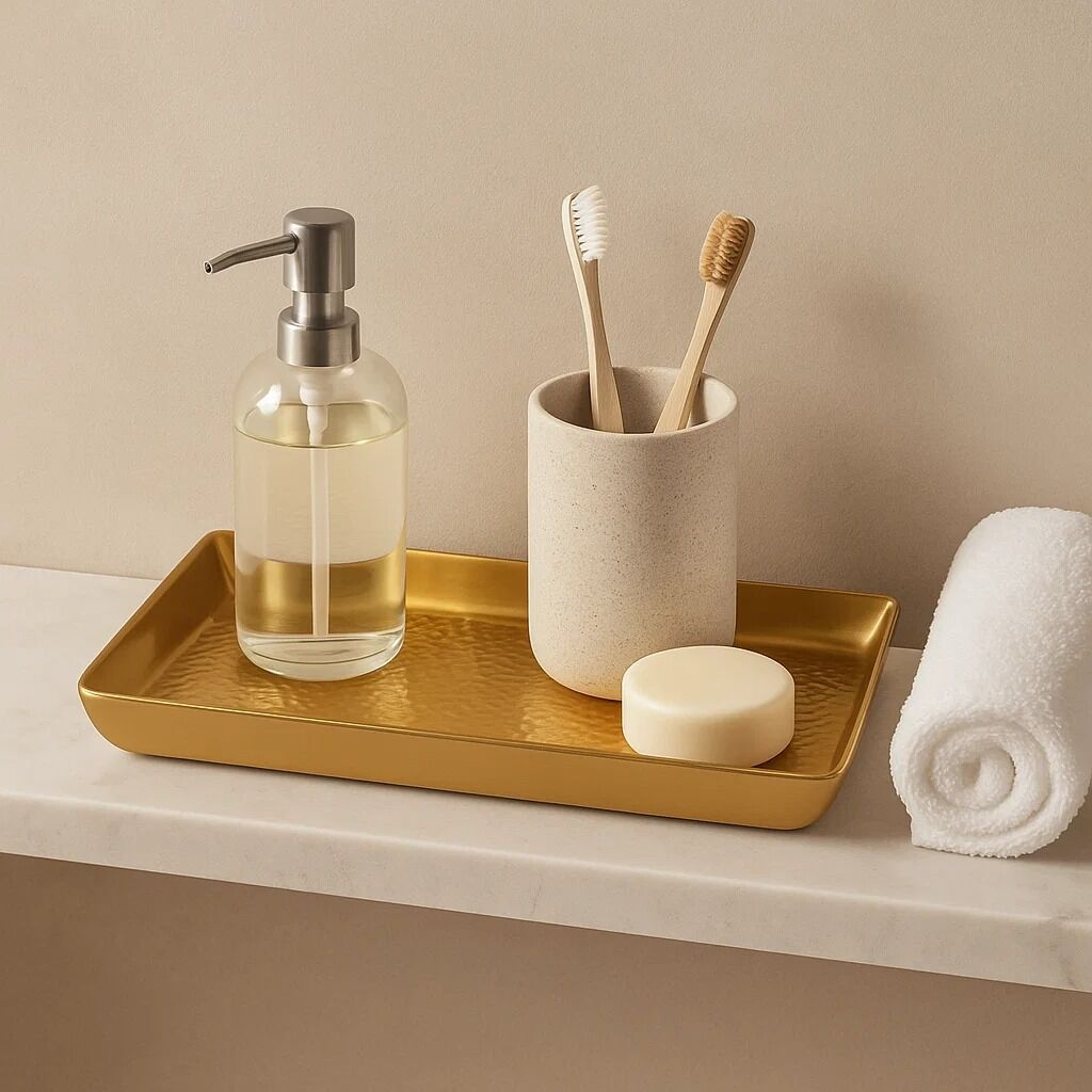 Allegra Gold Aluminium Bathroom Tray with Hammered Effect