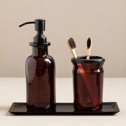 Allegra Brown Glass Soap Dispenser with Black Pump