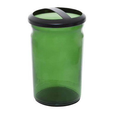 Allegra Green Glass Bathroom Toothbrush Holder with Stainless Steel Divider