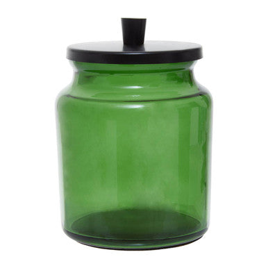 Allegra Green Glass Bathroom Jar with Metal Lid