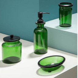 Allegra Green Glass Bathroom Jar with Metal Lid