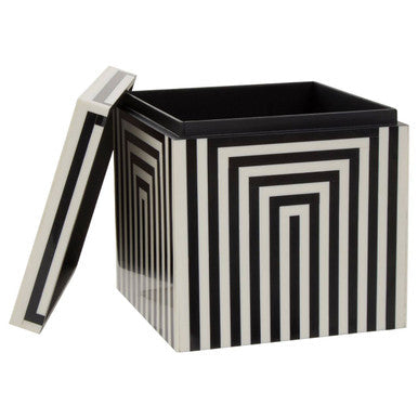 Large Square Black and White Stripe Trinket Box | Donato