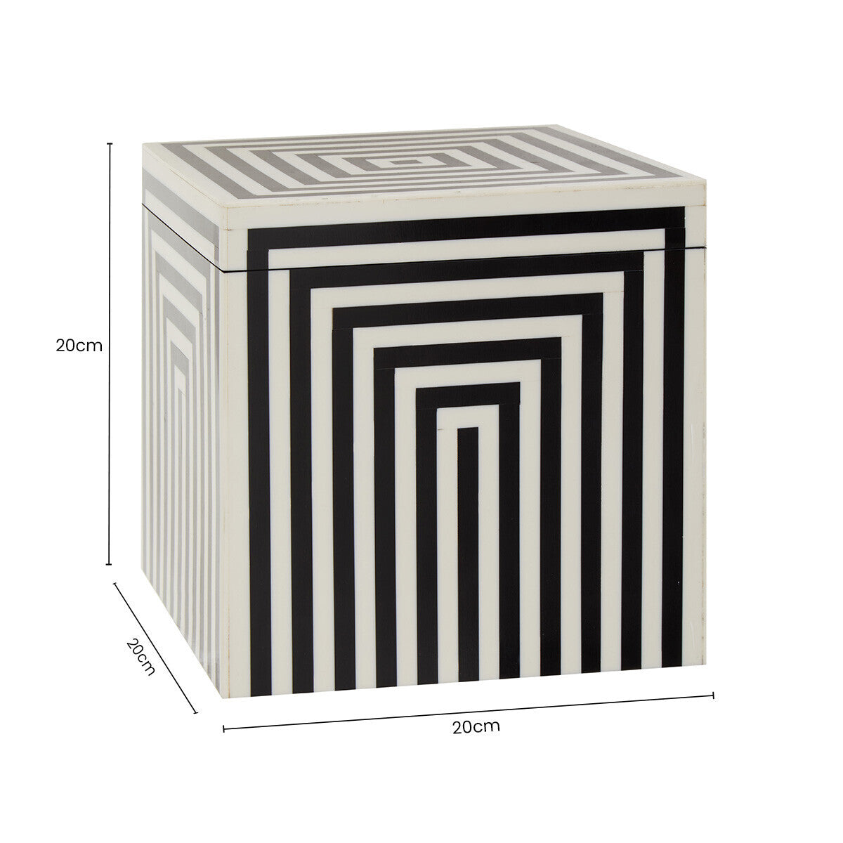 Large Square Black and White Stripe Trinket Box | Donato