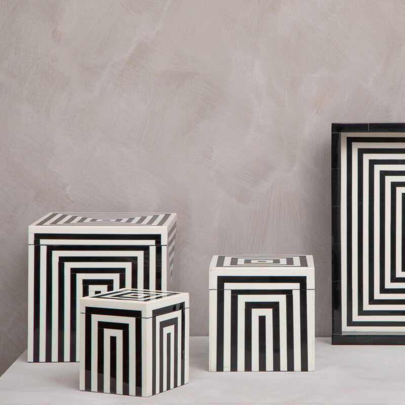 Large Square Black and White Stripe Trinket Box | Donato