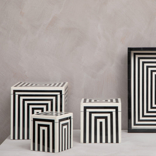 Large Square Black and White Stripe Trinket Box | Donato