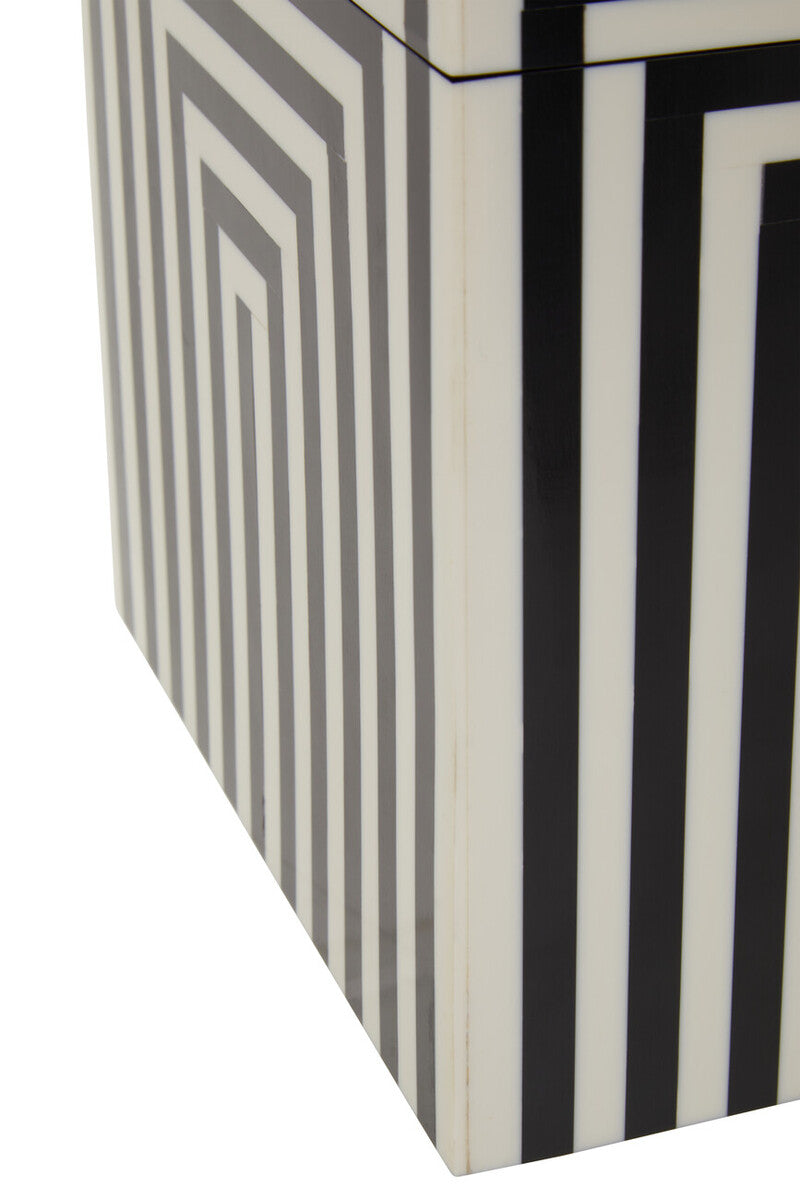 Large Square Black and White Stripe Trinket Box | Donato