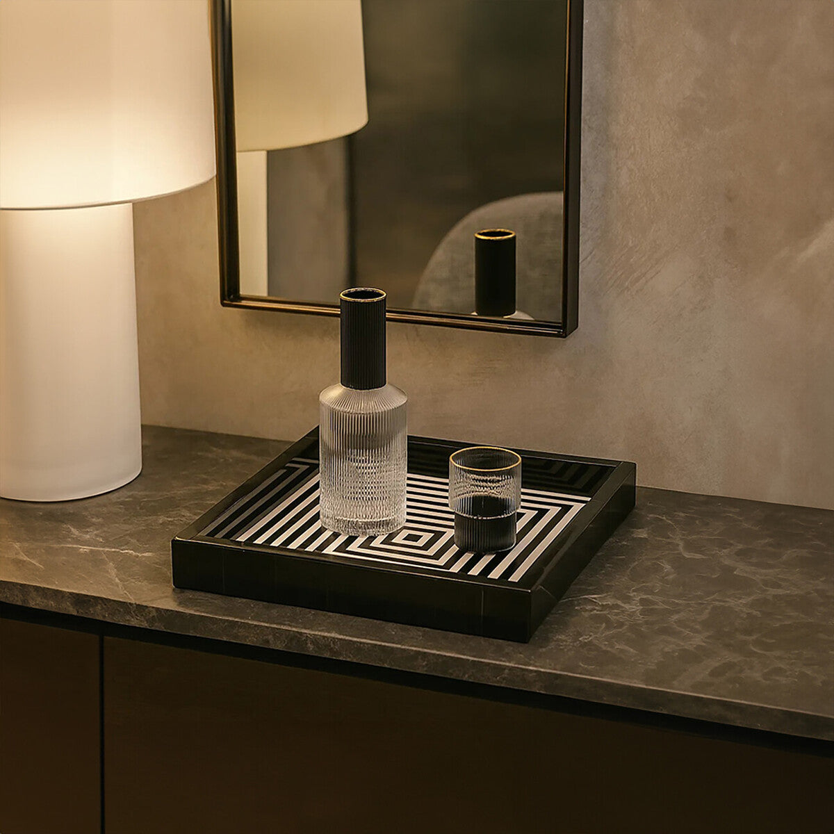 Black and White Finish Square Tray | Donato