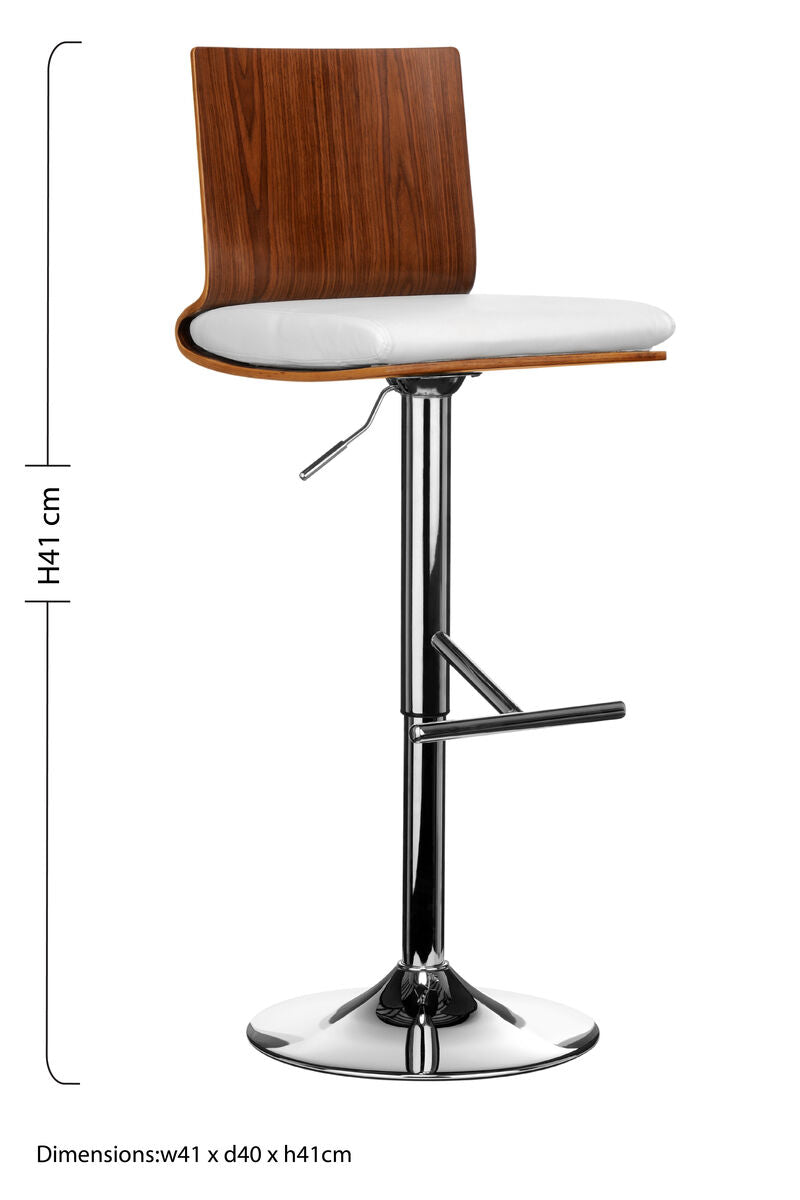 Giles Walnut Wood and White Leather Effect Bar Chair