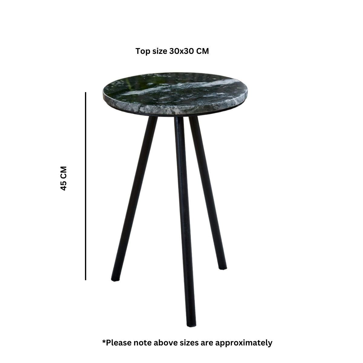 Opal Side Table With Black Marble Top & Metal Legs
