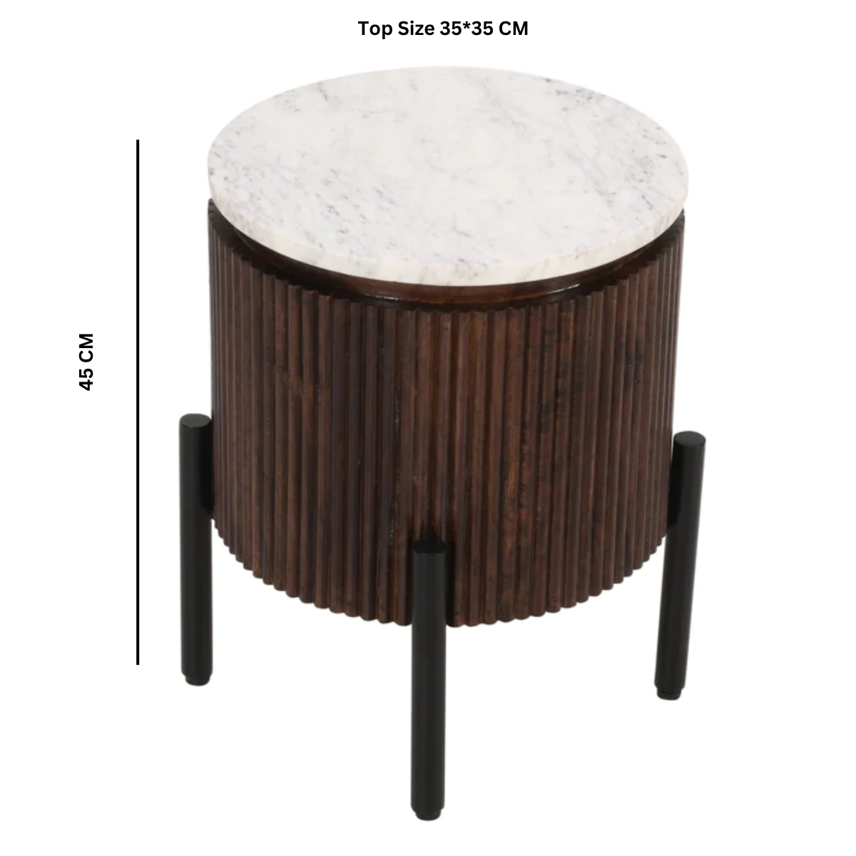 Opal Mango Wood Side Table With Marble Top & Metal Legs