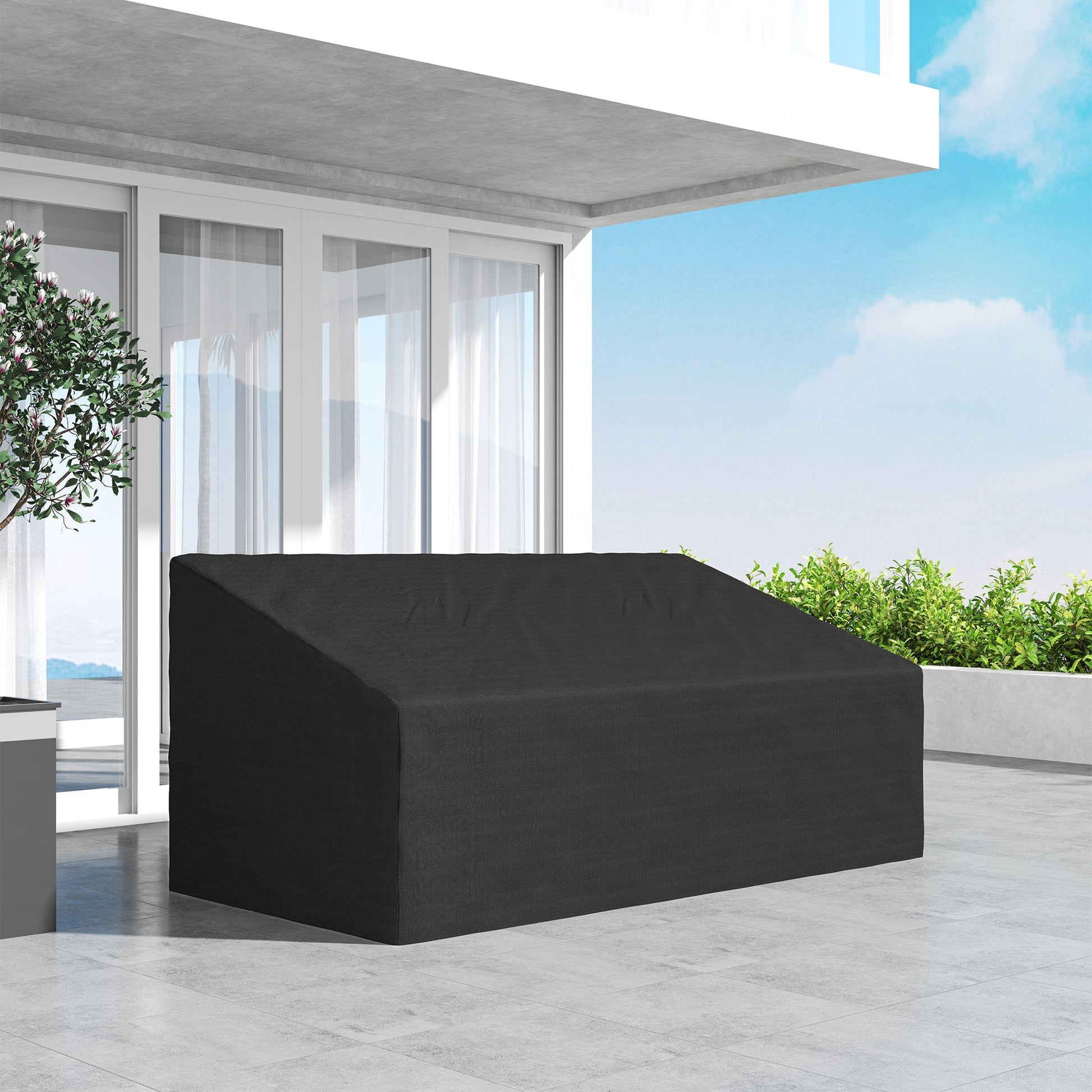 600D Oxford Cloth Furniture Cover, 3 Seater Sofa Protector for Garden Patio, Outdoor, Waterproof, Black, 218 x 111 x 63-101 cm