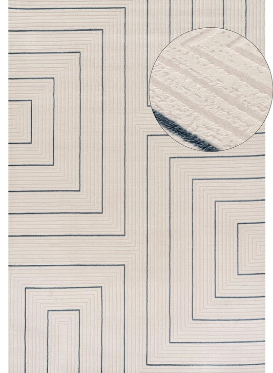 Cream-Blue Geometric Rug