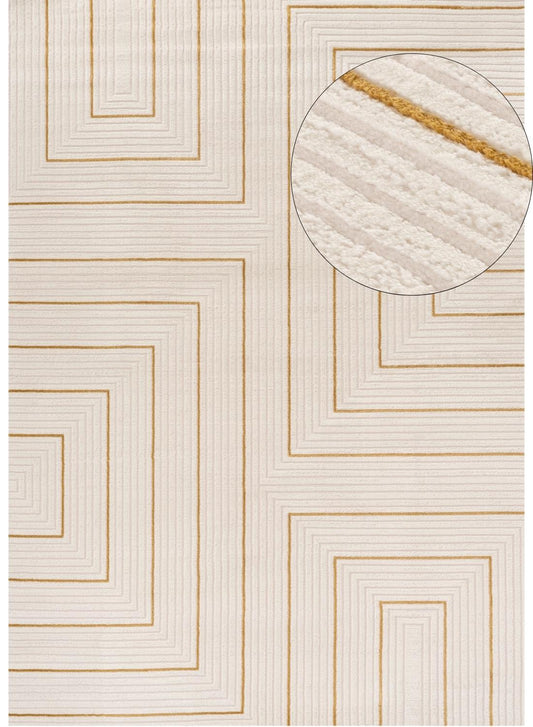 Cream-Gold Geometric Rug