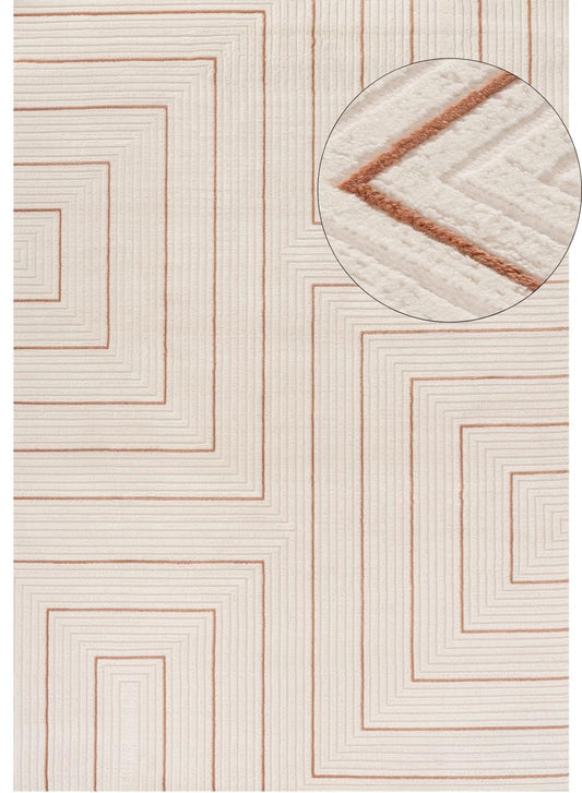 Cream-Terra Geometric Rug