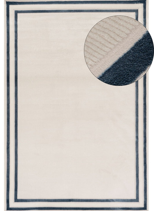 Cream-Blue Bordered Rug