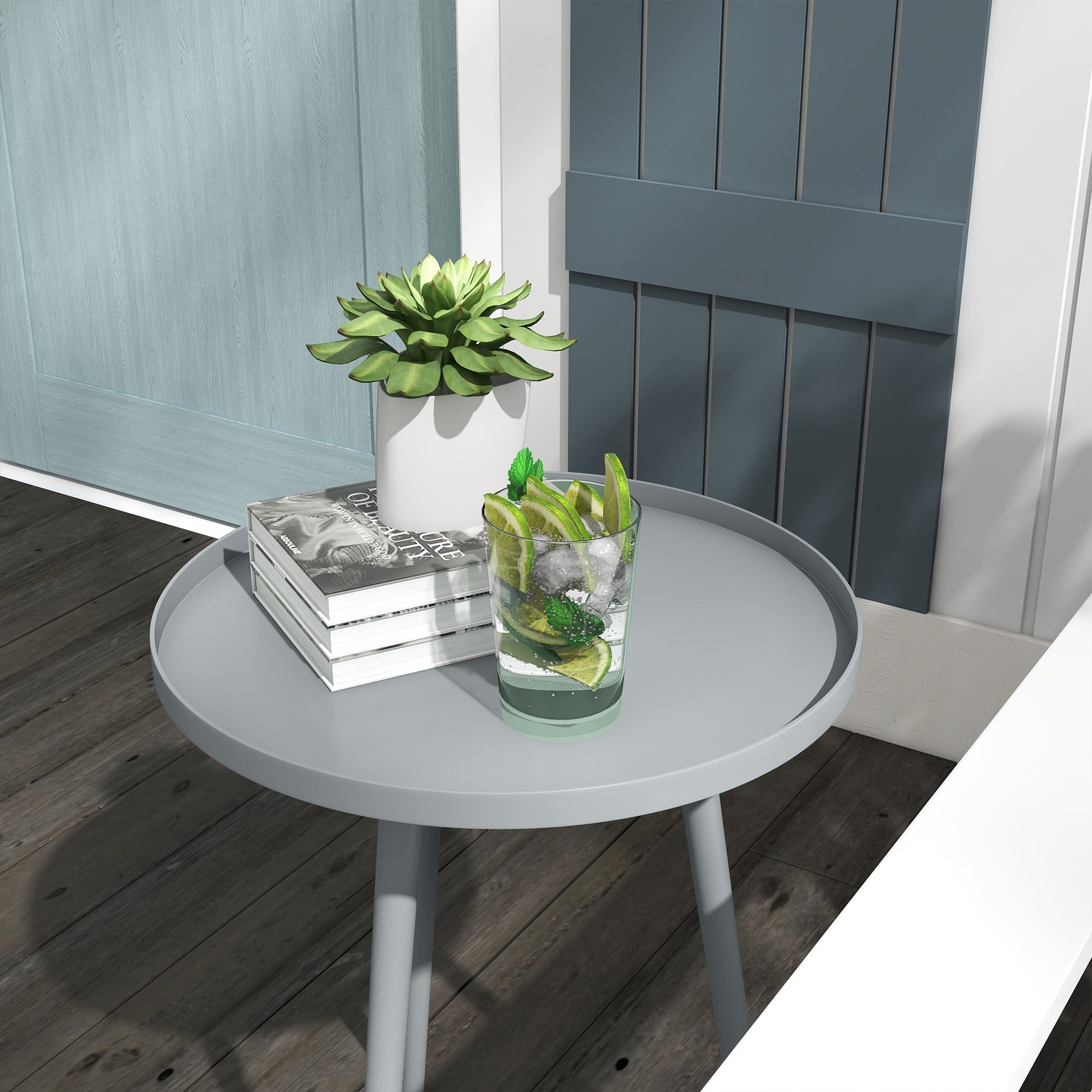 Round Garden Coffee Table, Outdoor Side Table with Rounded Steel Edge, Ø40 x 50H cm, Grey