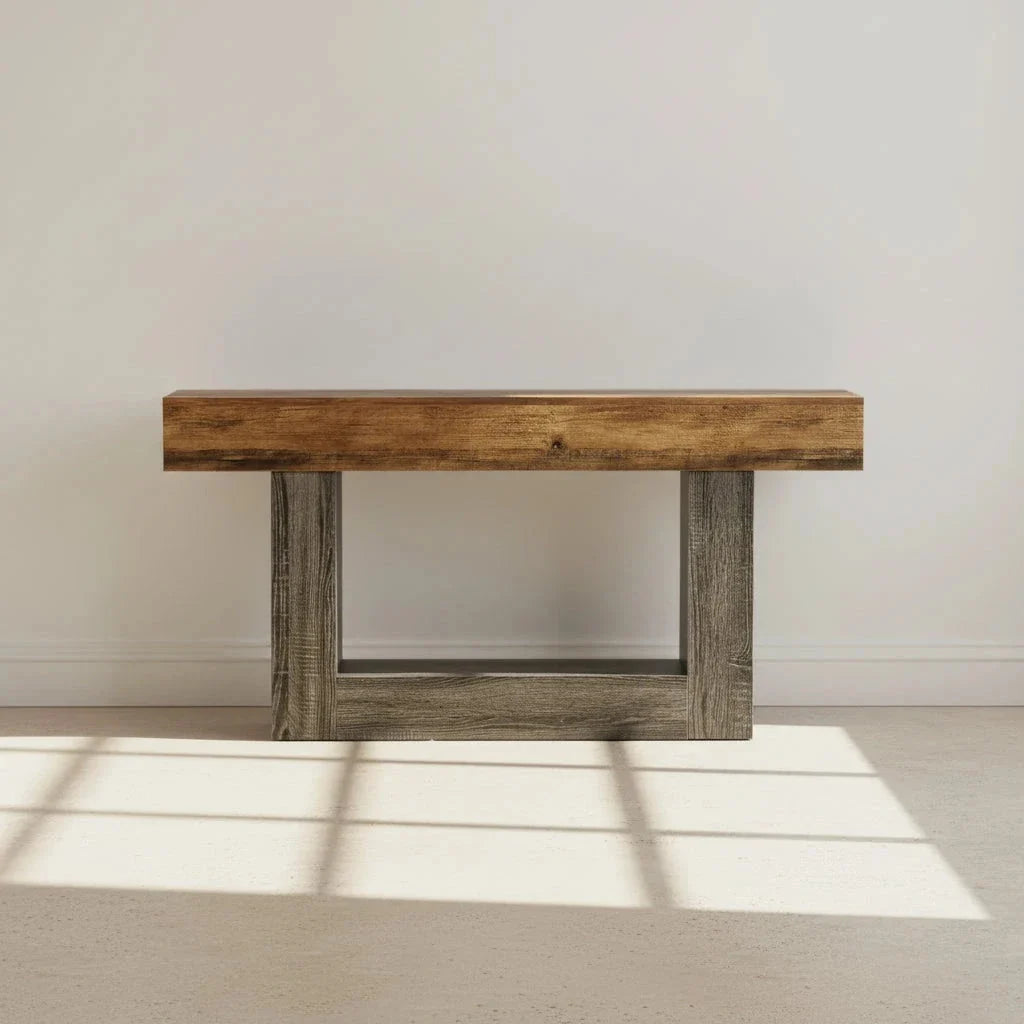 Distressed Wood Console Table 160cm - 2-Tier Sofa & Entry Table