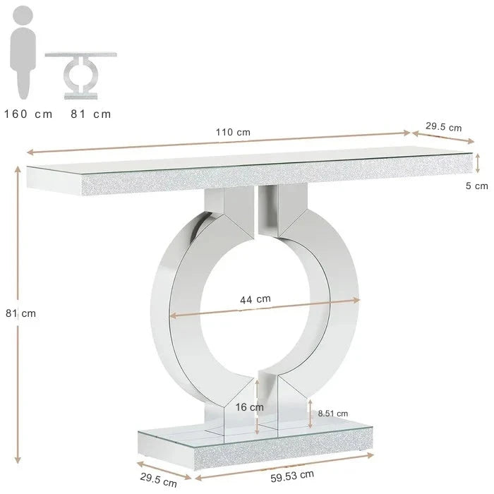110cm Mirrored Console Table, Modern Silver Console Table with O-Shaped Base
