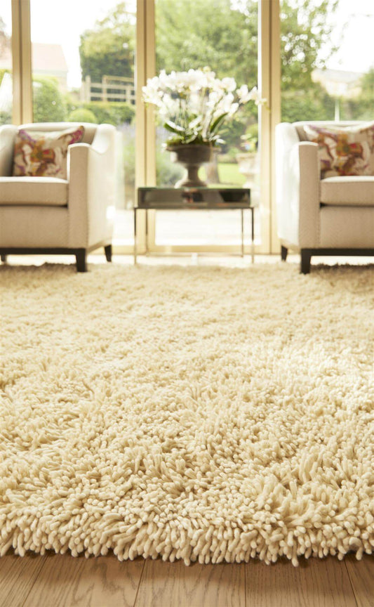 Ivory Shaggy Pile Wool Rug