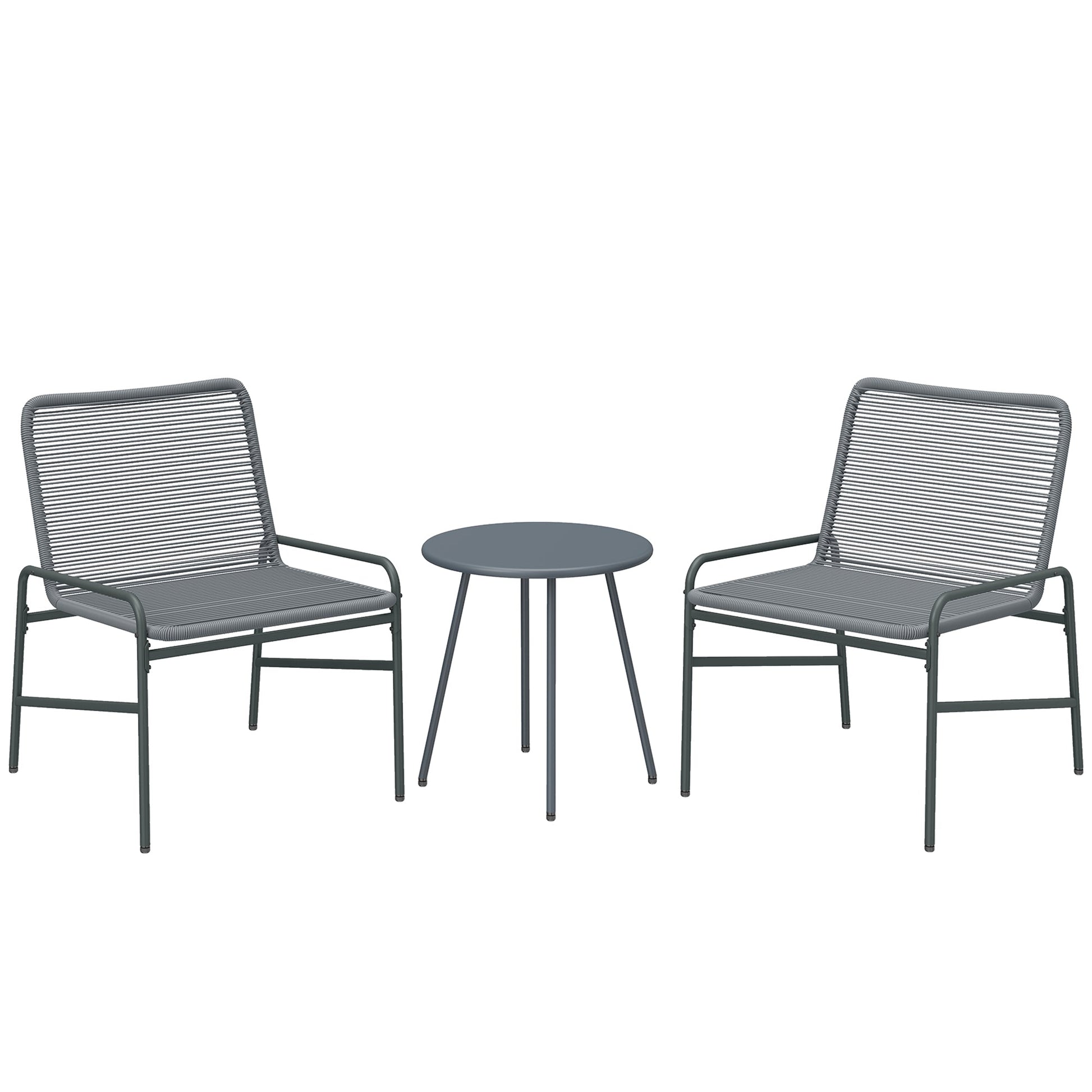 3 Piece Rattan Bistro Set, Outdoor Garden Furniture Set with 2 Chairs, Round Coffee Table for Patio, Balcony, Dark Grey