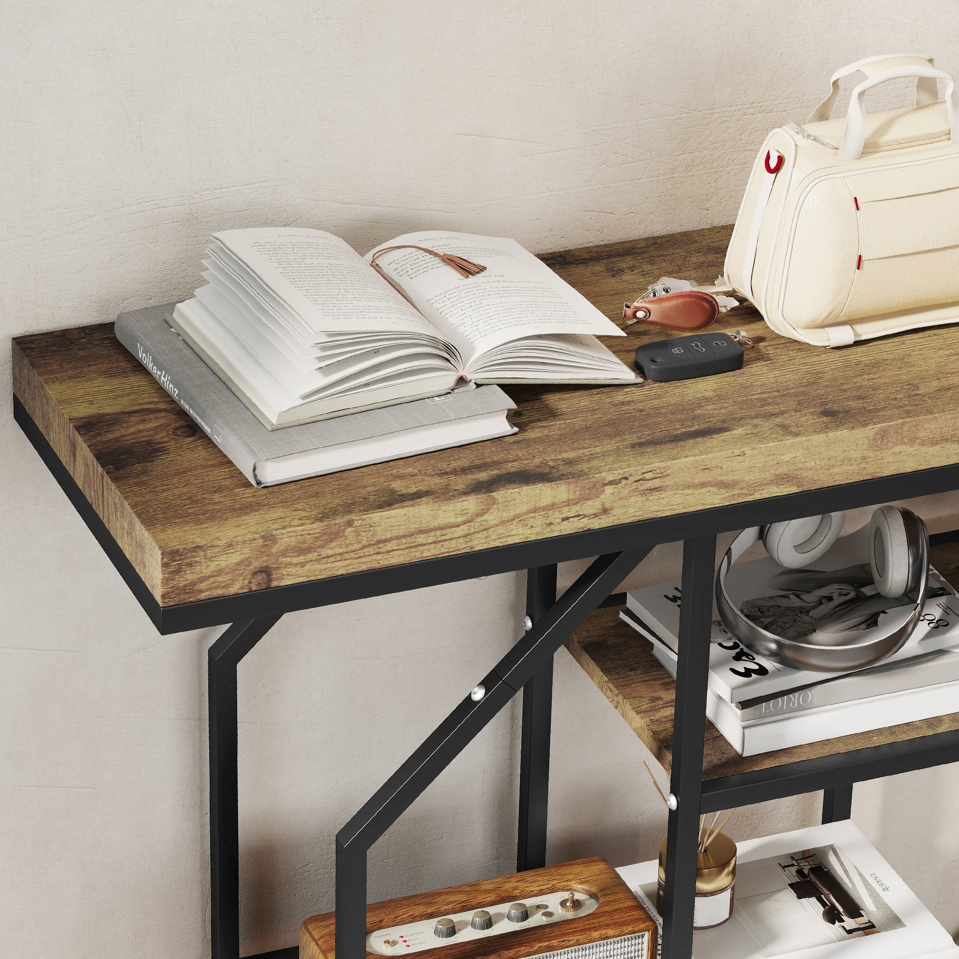 4-Tier Industrial Console Table - Rustic Brown