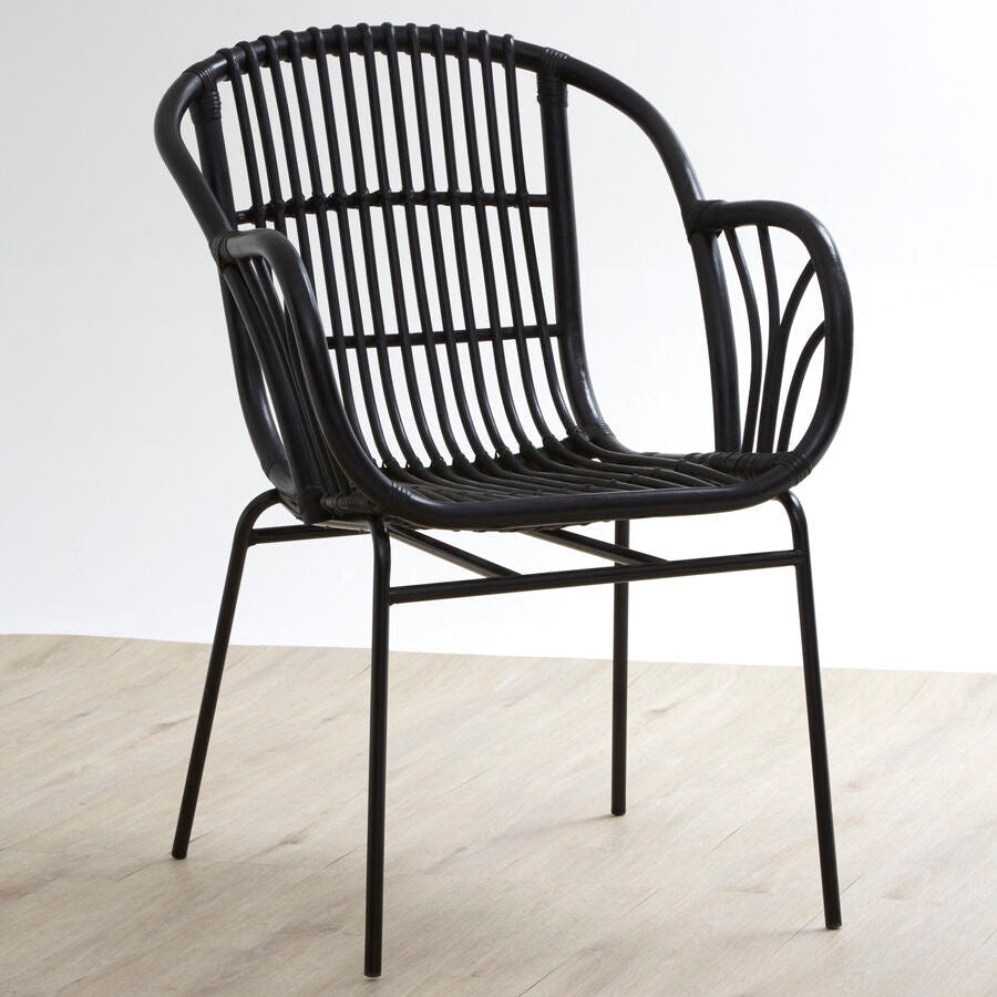 Lagom Black Rattan Chair with Metal Legs