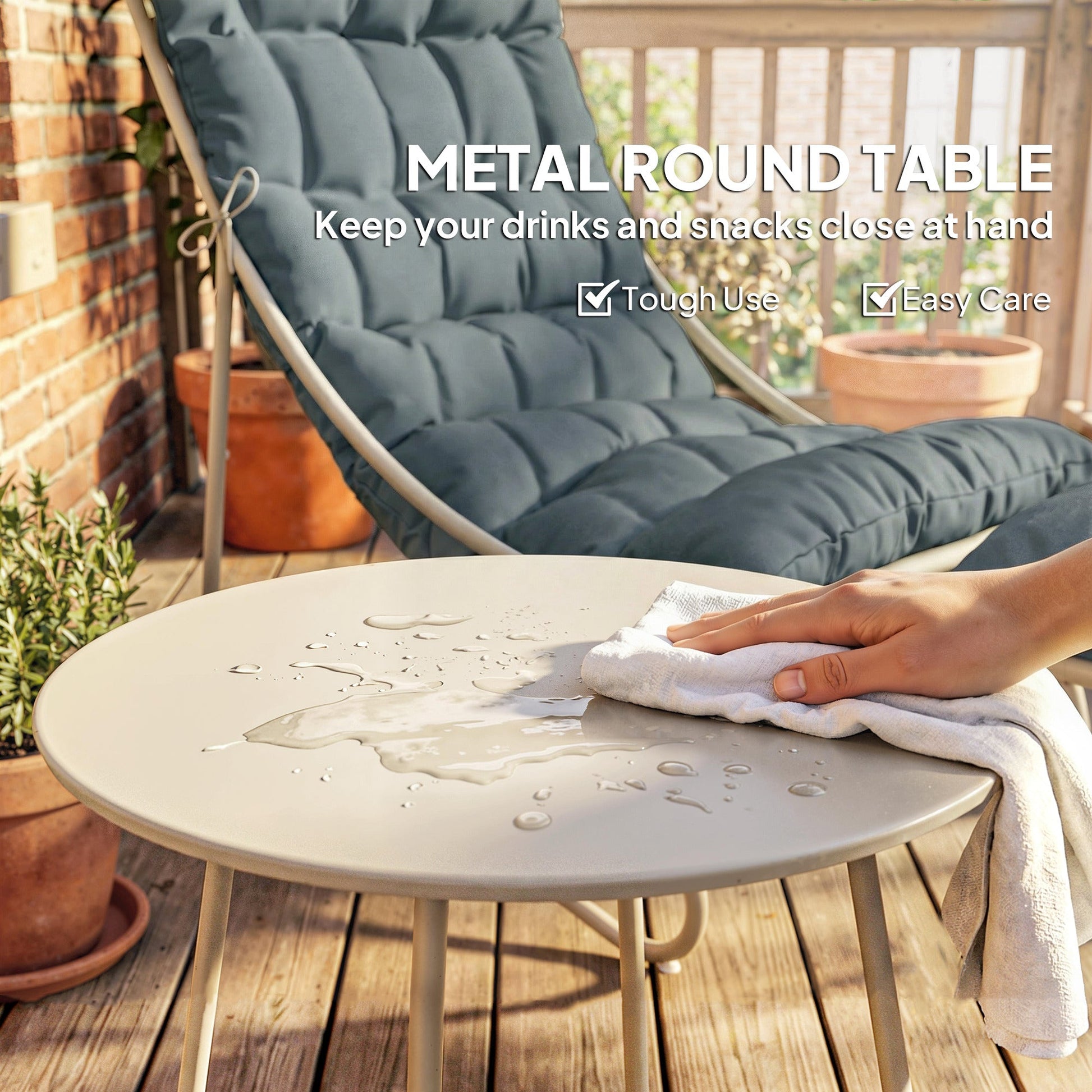Bistro Set for Garden, 3 Piece Outdoor Table and Chair with Footstool and Removable Cushions, Comfy Balcony Furniture