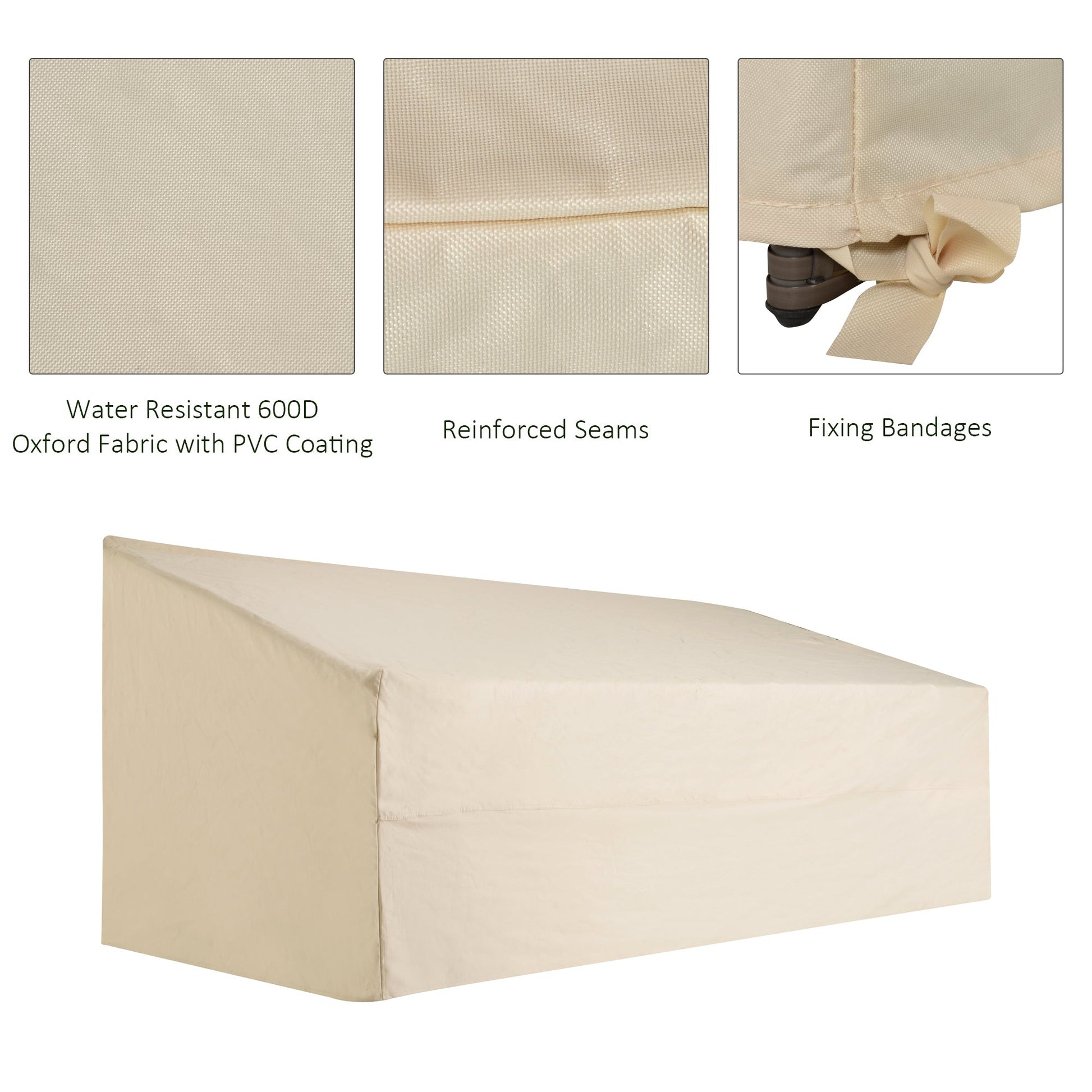 600D Oxford Cloth Furniture Cover, 3 Seater Sofa Protector for Garden Patio, Outdoor, Waterproof, Beige, 218 x 111 x 63-101 cm