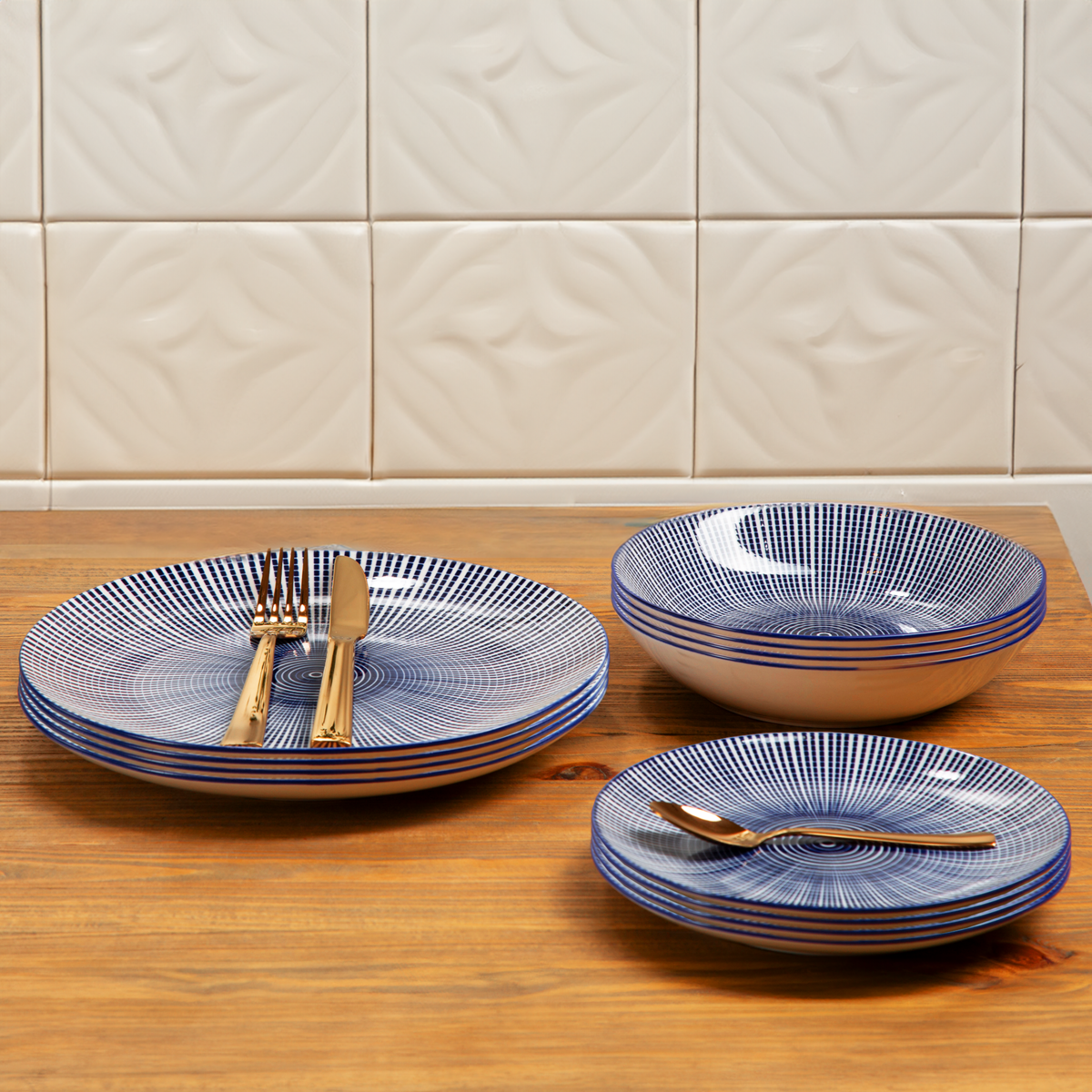12 Piece Blue and White Dinner Set | Maya