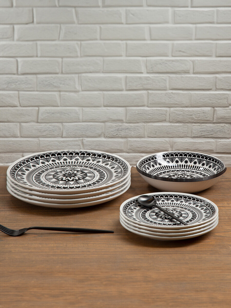 12 Piece Black and White Dinner Set | Maya