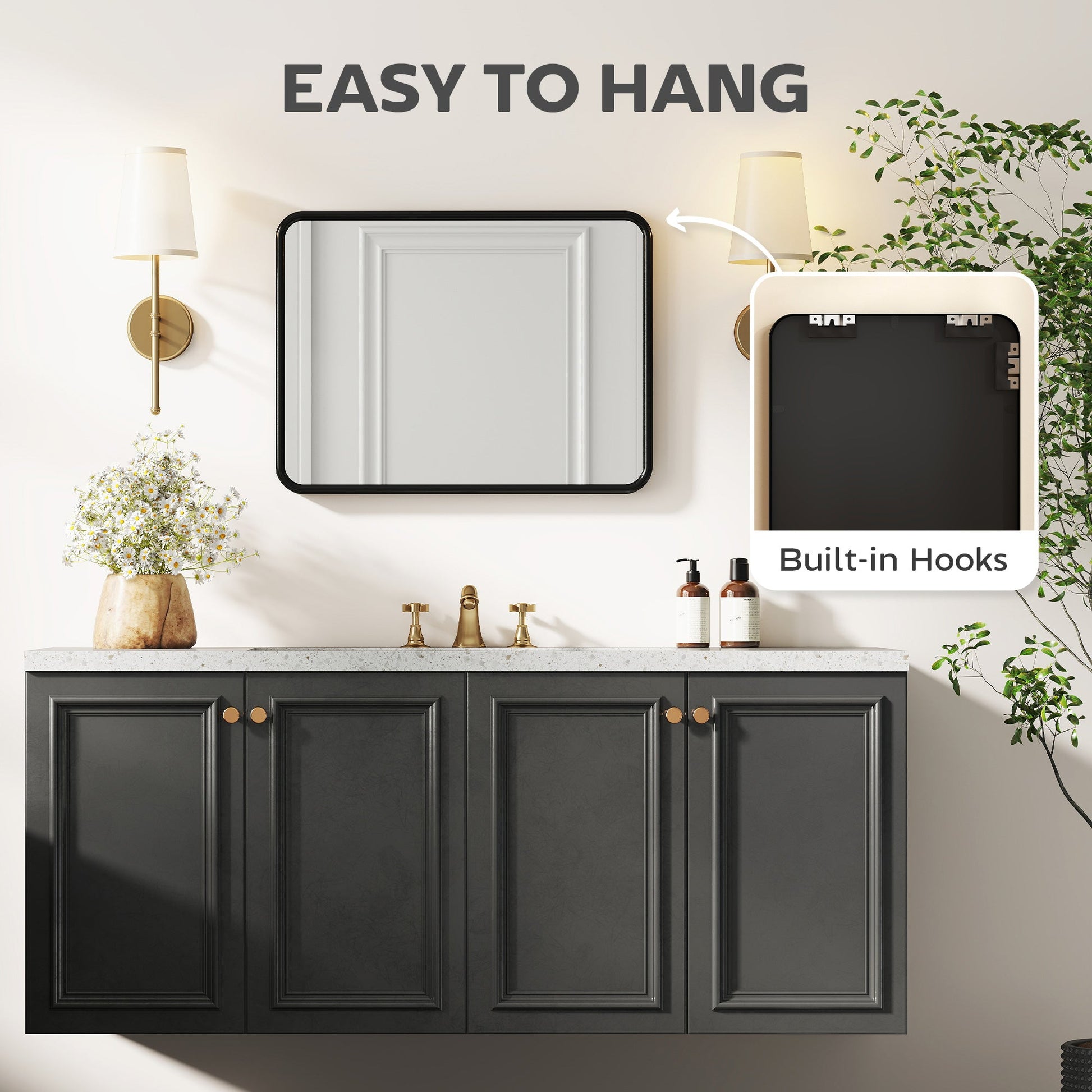 Rectangular Wall Mirror with HD Glass - Black