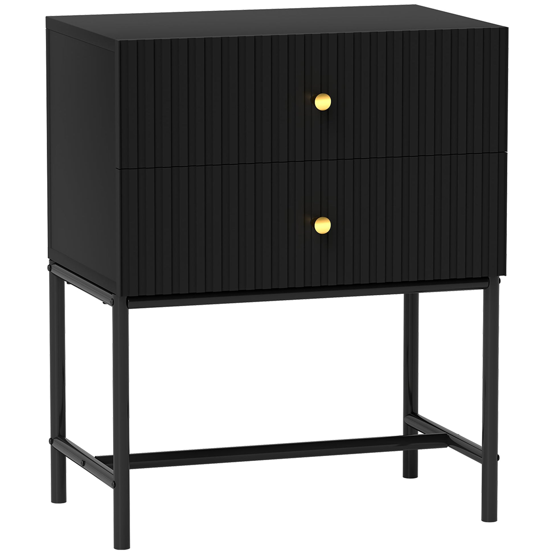 Elegant Two-Drawer Bedside Table - Black