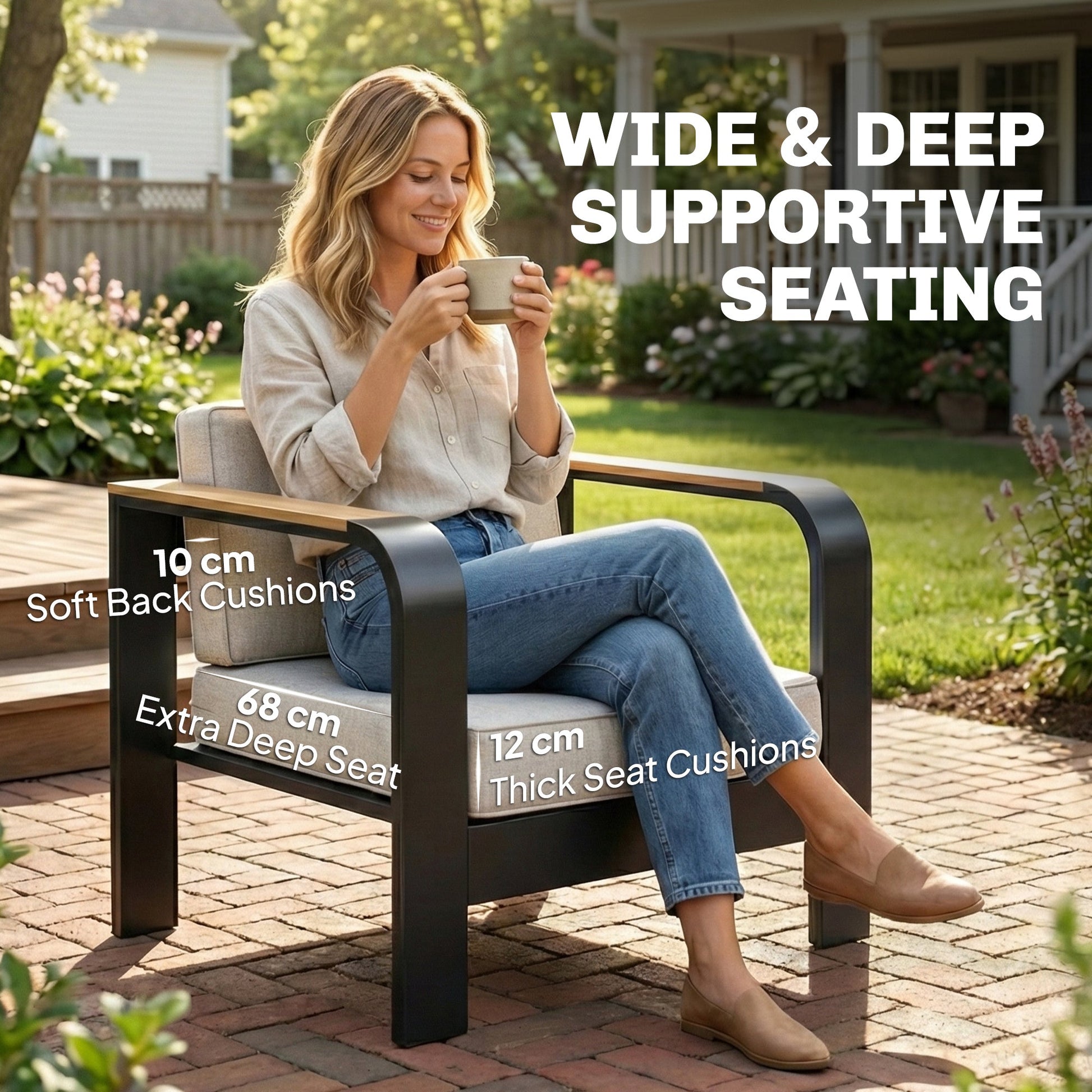4 Seater Aluminium Garden Furniture Set, Olefin Cushions, Garden Sofa Set with Loveseat, Armchairs, Table, Beige
