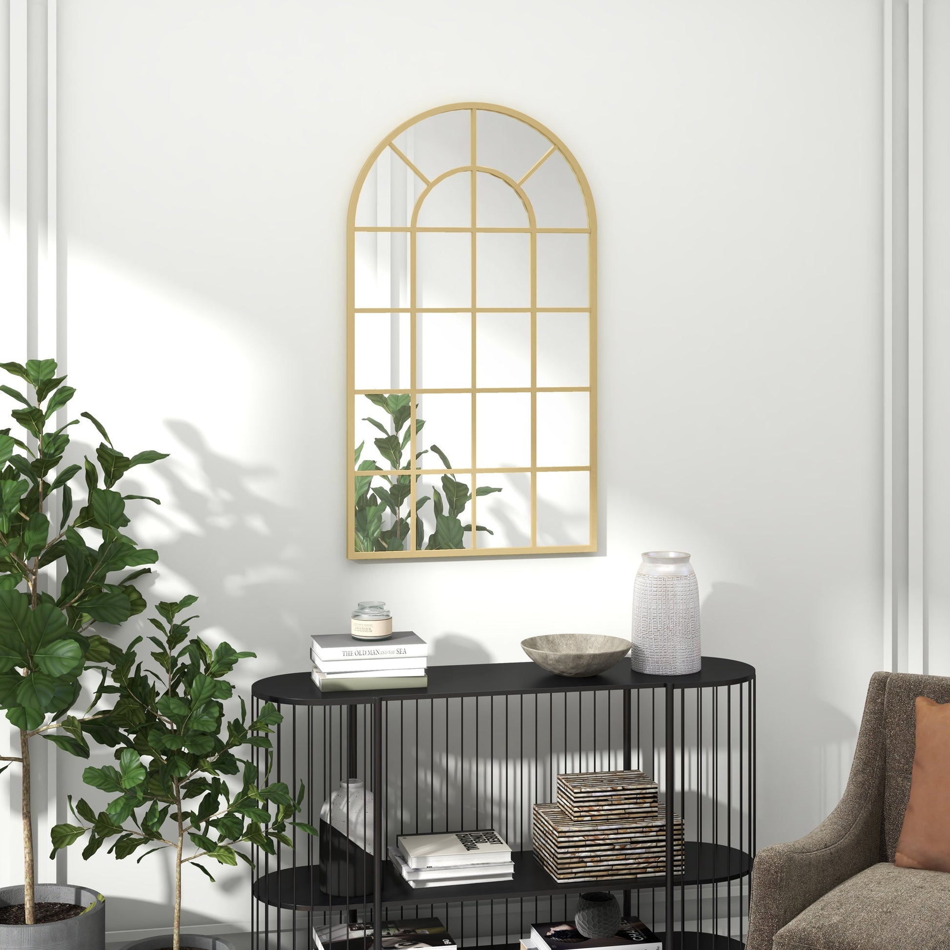 Arched Decorative Wall Mirror for Bedroom Living Room, Modern Window Bathroom Mirror for Home Decor
