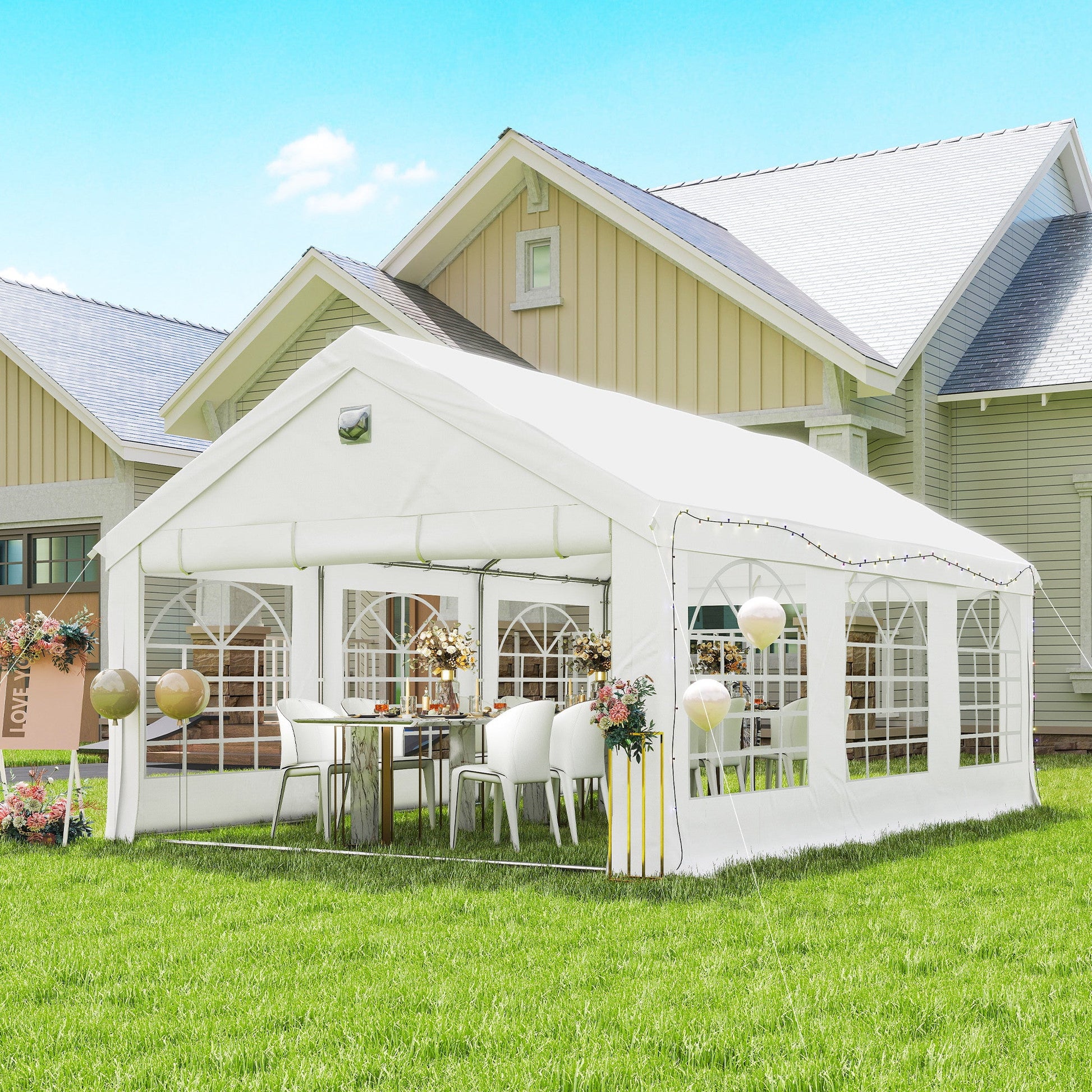 6 x 4 m Party Tent, Heavy Duty Gazebo Canopy with Windows, Outdoor Party Wedding Tent with 4 Removable Sidewalls