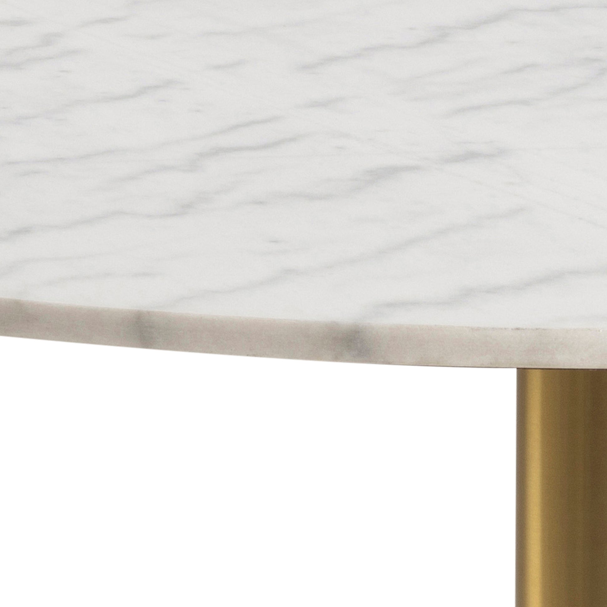 Corby Round Dining Table with White Polished Marble Top & Gold Base inc 4 Batilda Dining Chairs in Cream/Oak Legs