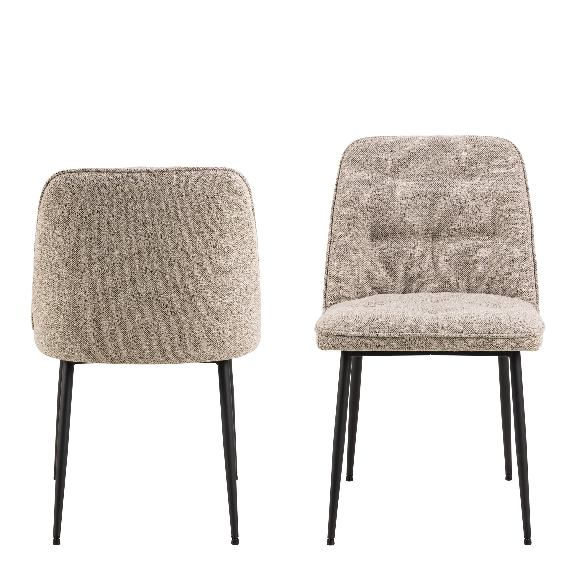 Corby Round Dining Table with White Polished Marble Top & Black Base includes 4 Brooke Dining Chairs in Beige