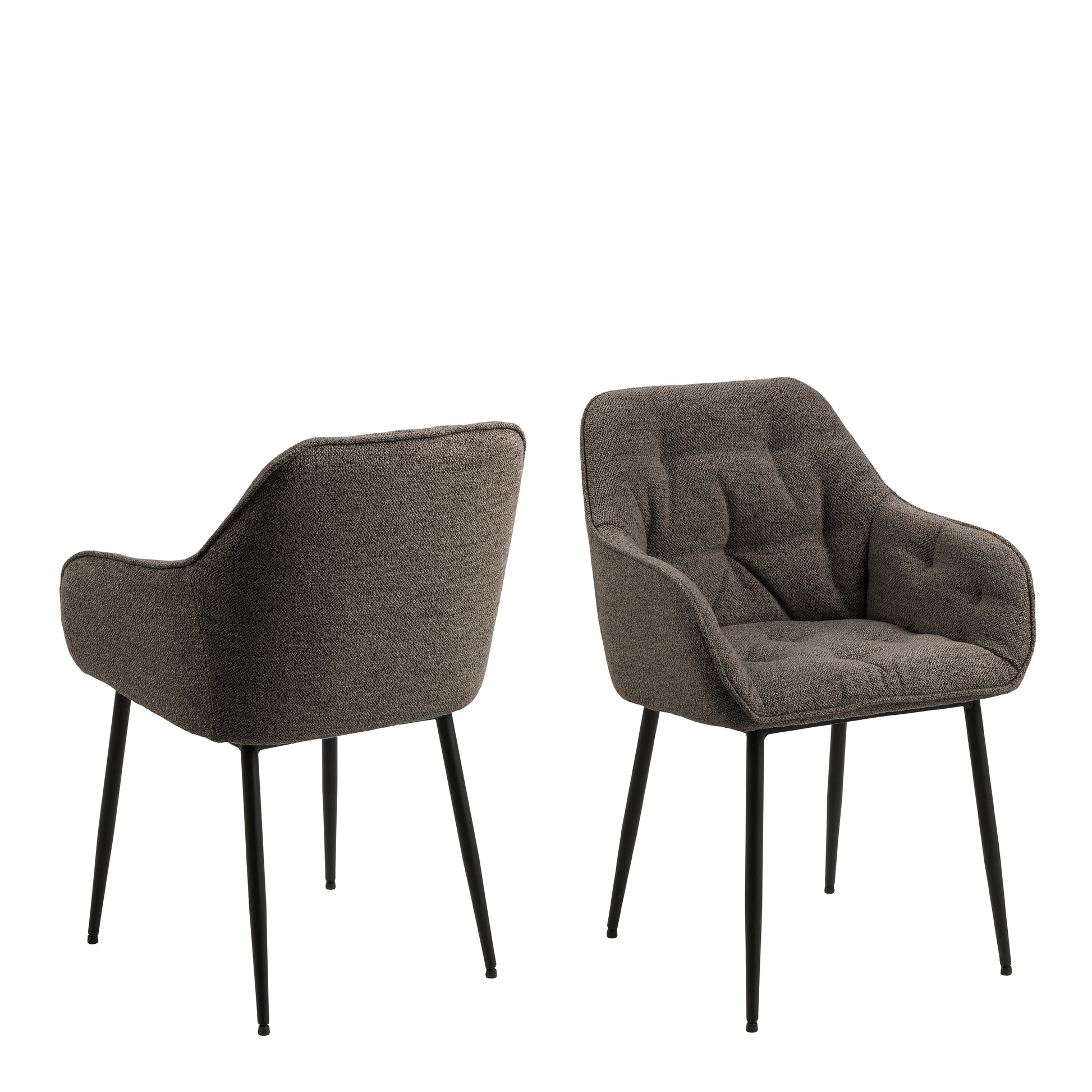 Corby Round Dining Table with White Polished Marble Top & Black Base includes 4 Brooke Dining Chairs with Arm Rest in Taupe