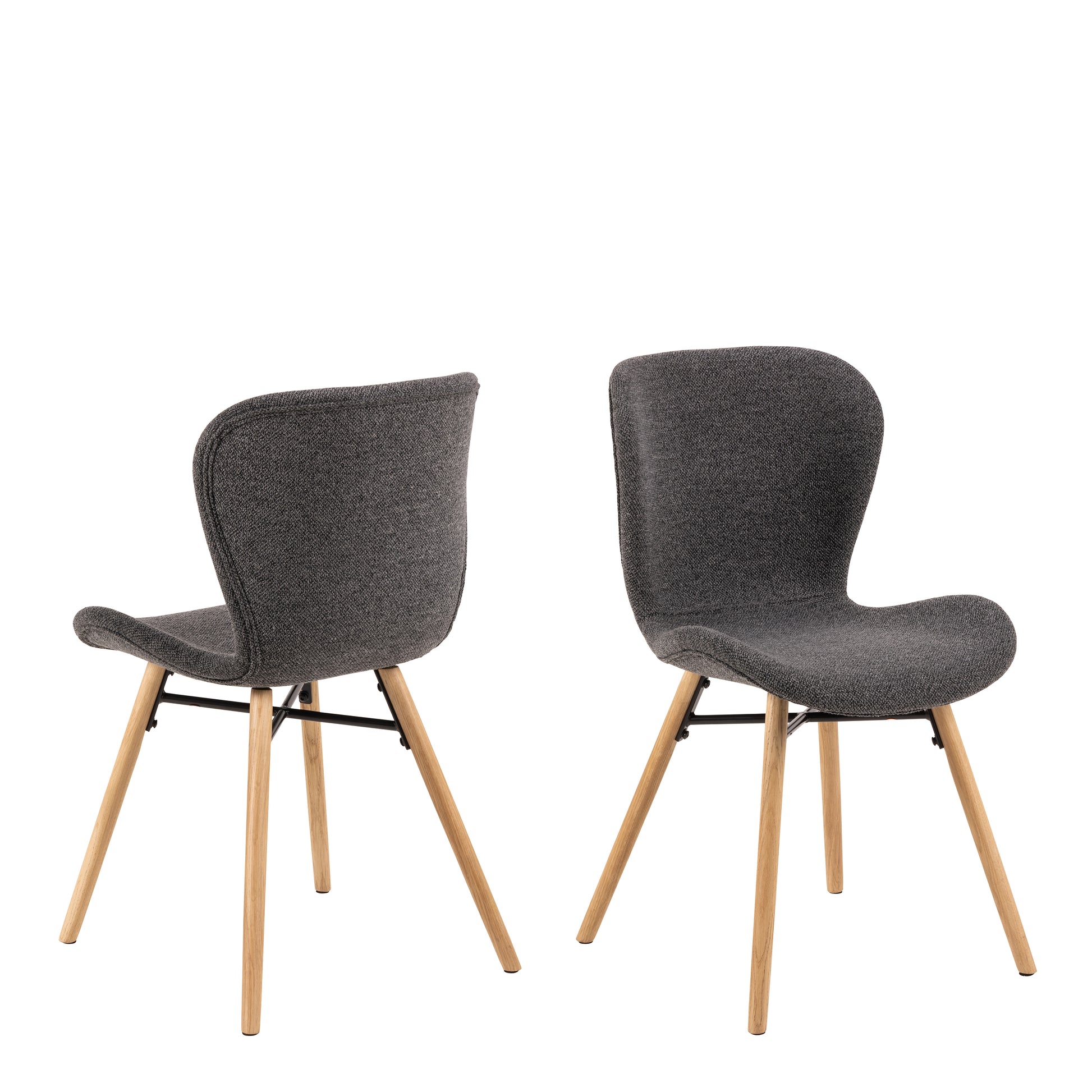 Corby Round Dining Table with White Polished Marble Top & Black Base includes 4 Batilda Dining Chairs in Grey/Oak