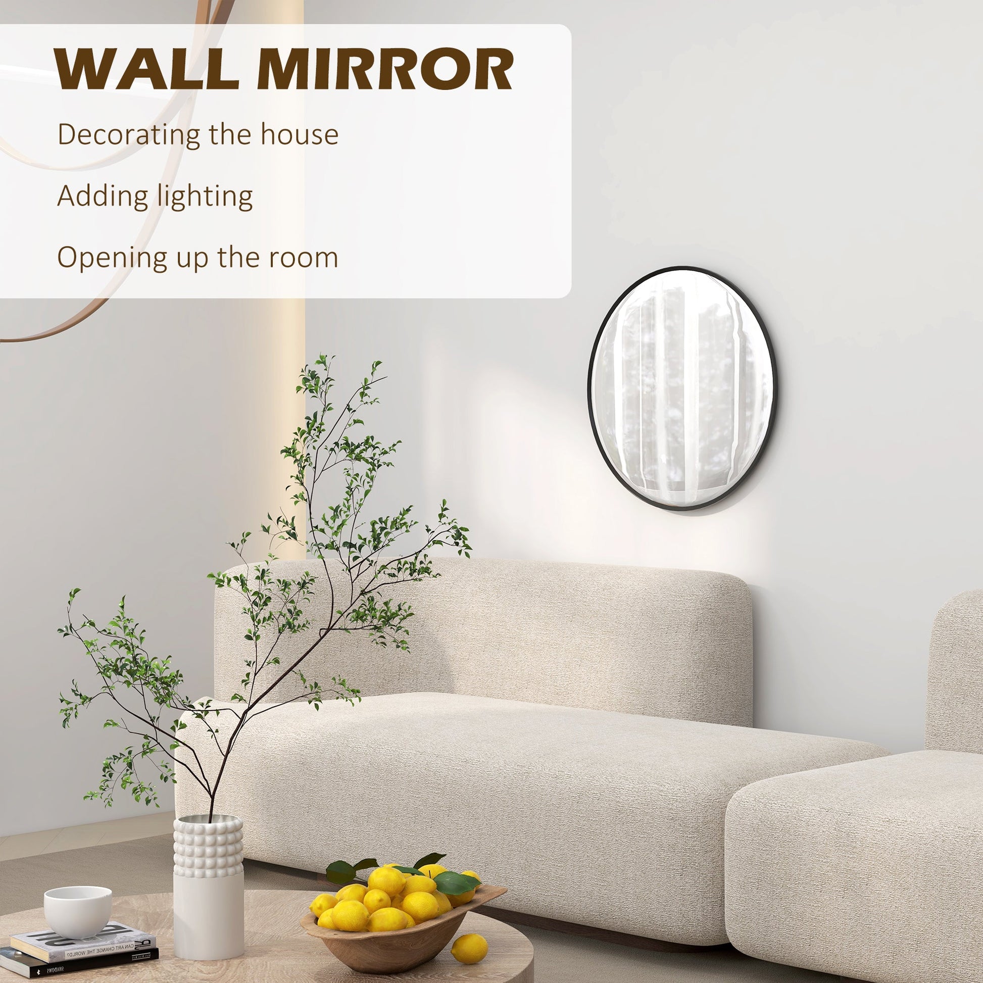 Decorative Wall Mirror for Bedroom Living Room, Modern Round Bathroom Mirror for Home Decor, Black