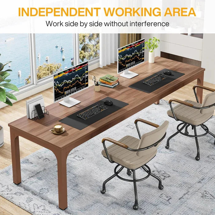 200cm Modern Extra Long Desk - Large Walnut Home Office Workstation