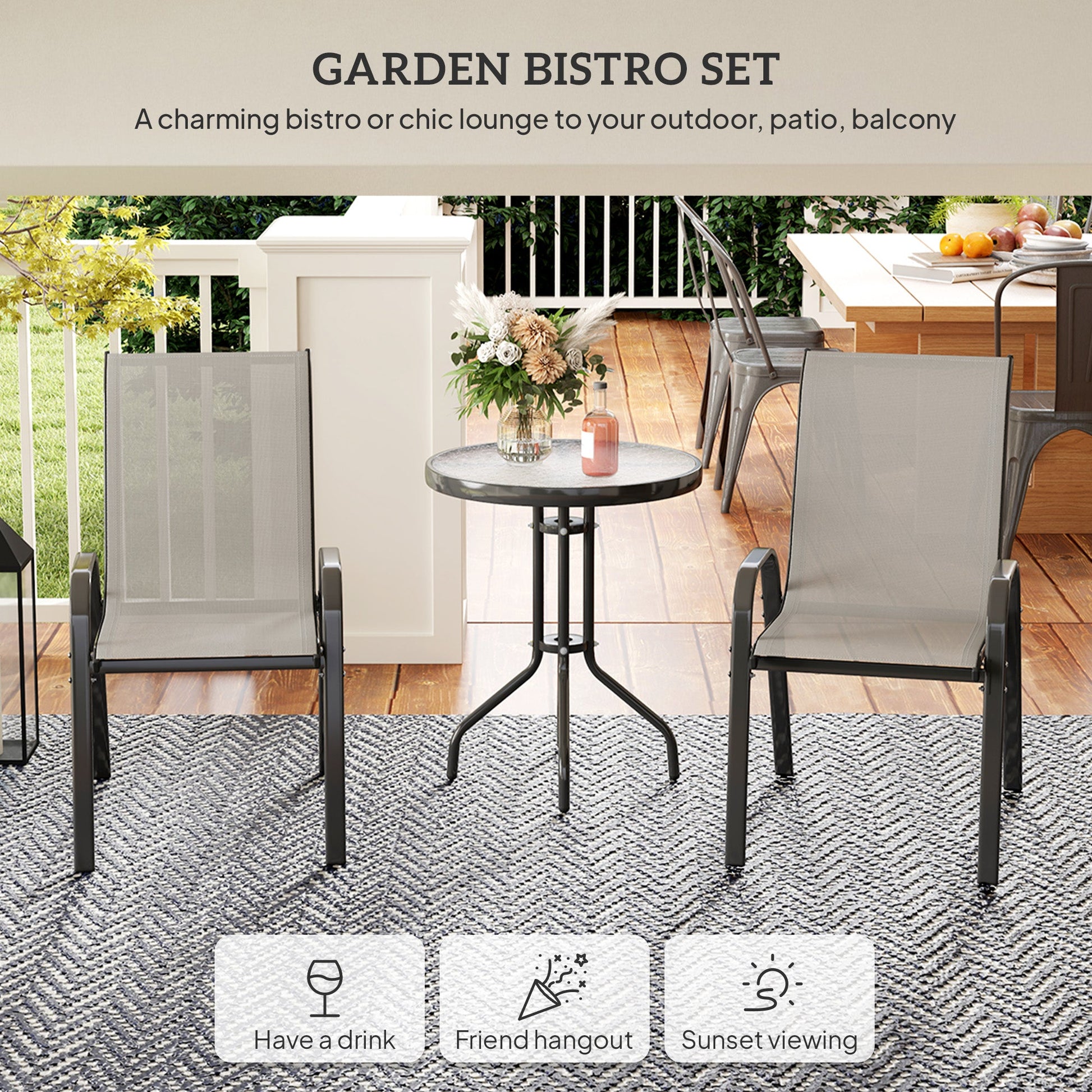 Three-Piece Outdoor Garden Set - Light Grey