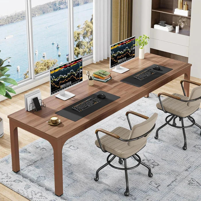 200cm Modern Extra Long Desk - Large Walnut Home Office Workstation