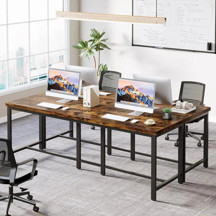 200cm Double Desk - 2-Person Home Office Extra Long Desk with Black Metal Frame