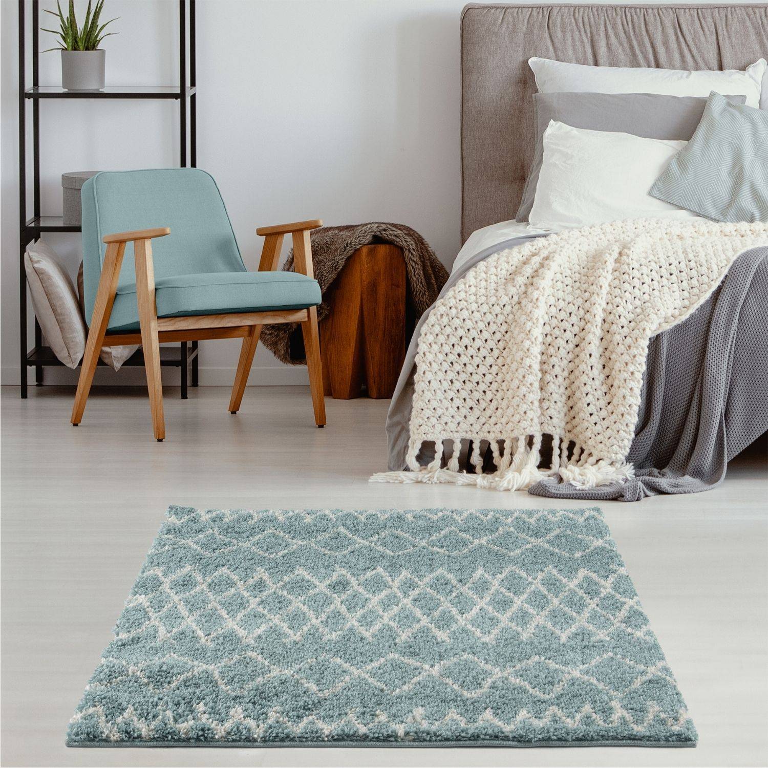 Moroccan Duck Egg Blue Shaggy Rug | 950